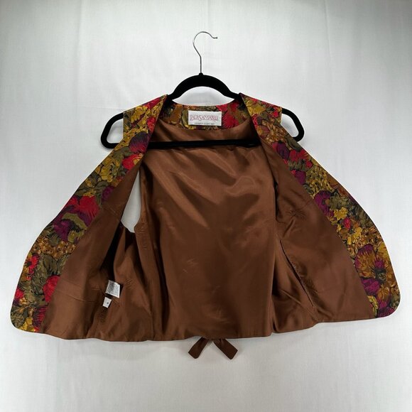 LadySansabelt Jaymar Ruby Vtg Floral Vest Women 6 Lined Adjustable Tie Brown Red - Picture 7 of 11